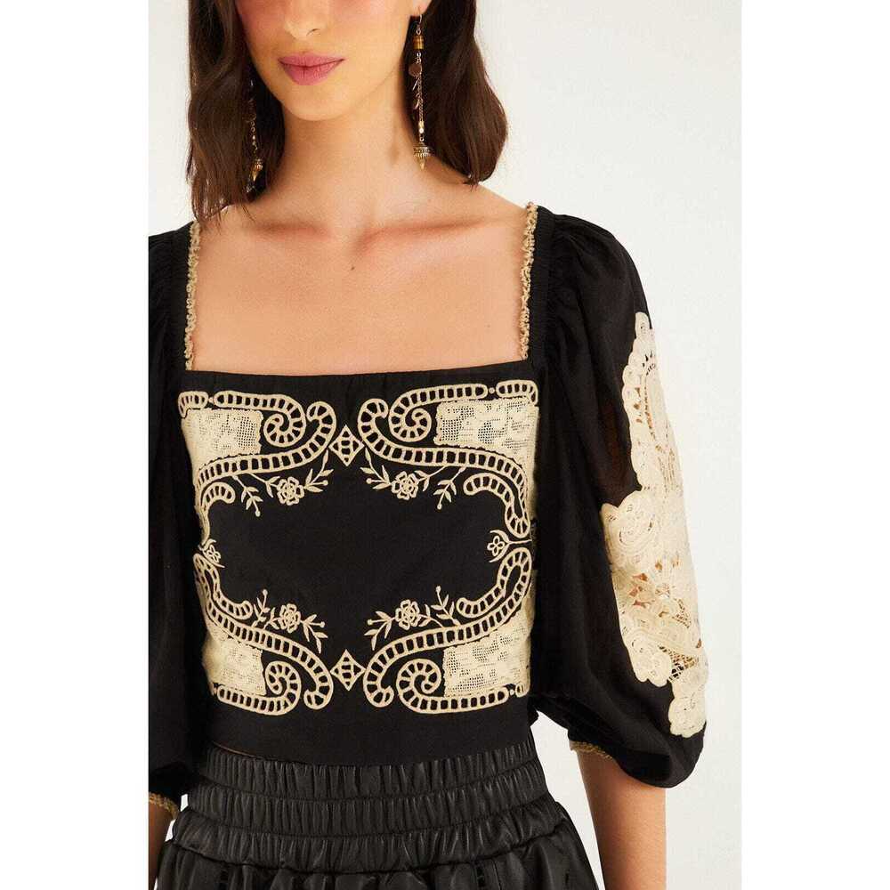 FARM Rio Black Lace Blouse Size MBURGUNDY / M - Picture 2 of 3